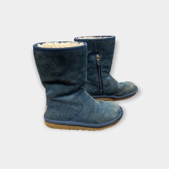 Ugg Australia K Lil Sunshine Side Zip Navy Blue Boots 12 - Picture 1 of 9